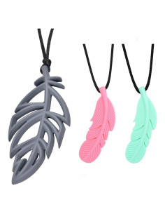 Collar Masticable Sensorial de Silicona - 3 Piezas Hoja y Pluma
