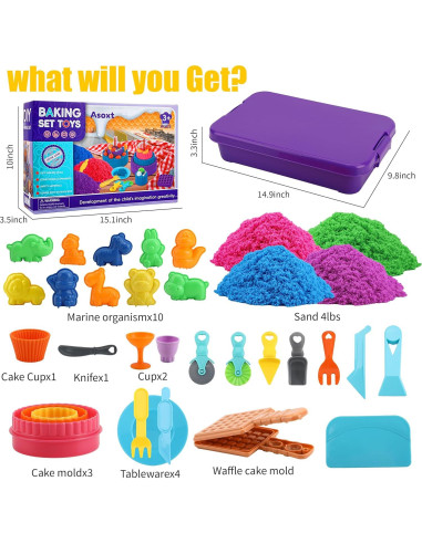 Caja Sensorial Asoxt 43pcs con Arena de Color 1.81kg para Niños 3-8