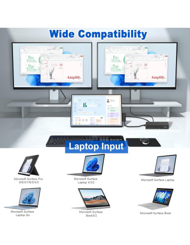 Dock Microsoft Surface 11 en 1 Triple Pantalla 4K HDMI VGA