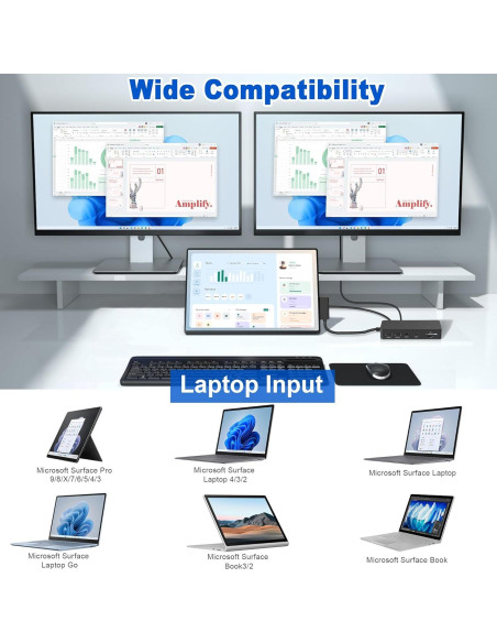 Dock Microsoft Surface 11 en 1 Triple Pantalla 4K HDMI VGA