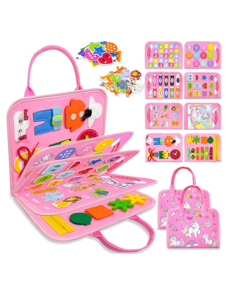 Tablero Ocupado Montessori Walenty Unicornio Rosa 8 Páginas