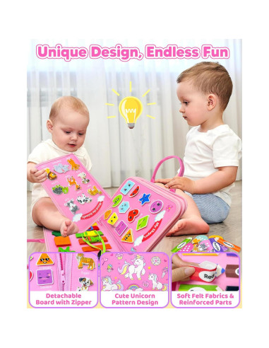 Tablero Ocupado Montessori Walenty Unicornio Rosa 8 Páginas