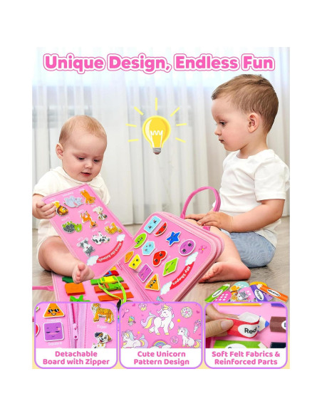 Tablero Ocupado Montessori Walenty Unicornio Rosa 8 Páginas