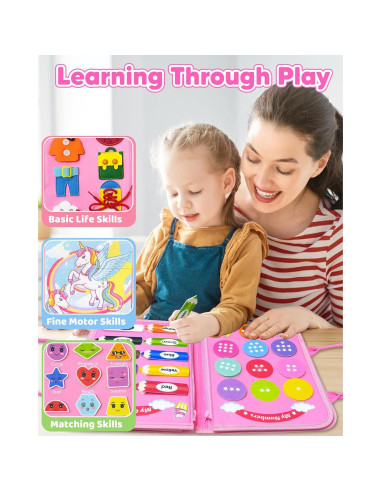 Tablero Ocupado Montessori Walenty Unicornio Rosa 8 Páginas