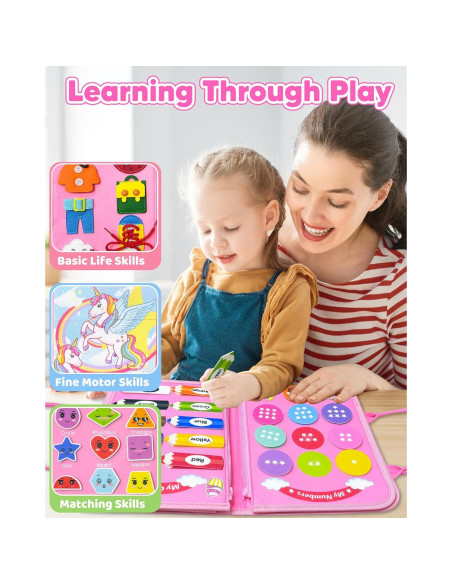 Tablero Ocupado Montessori Walenty Unicornio Rosa 8 Páginas