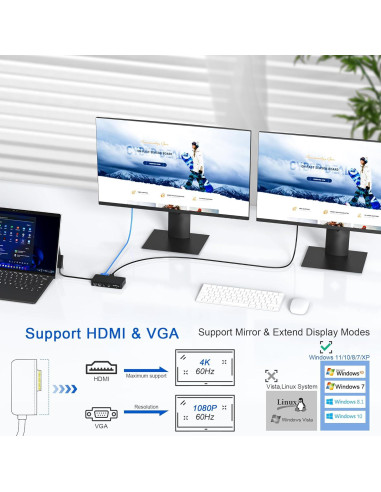 Dock Microsoft Surface 11 en 1 Triple Pantalla 4K HDMI VGA