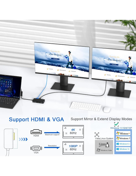 Dock Microsoft Surface 11 en 1 Triple Pantalla 4K HDMI VGA