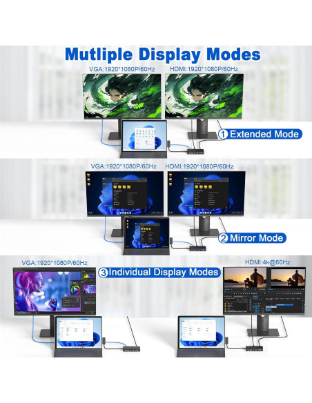 Dock Microsoft Surface 11 en 1 Triple Pantalla 4K HDMI VGA