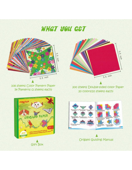 Kit de Origami Firstop 308 Hojas 14x14 cm con Guía