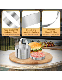 Anillos de Cocción para Hamburguesas Sous Vide Acero Inoxidable 6 Pzas 2