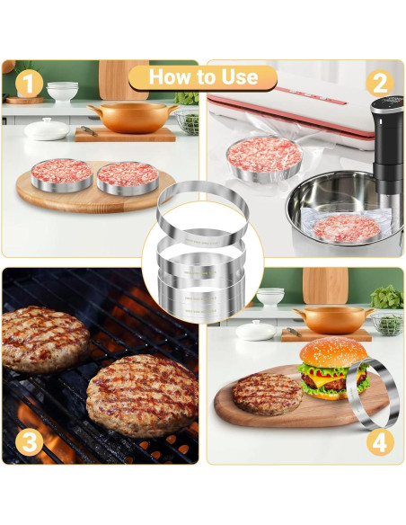 Anillos de Cocción para Hamburguesas Sous Vide Acero Inoxidable 6 Pzas