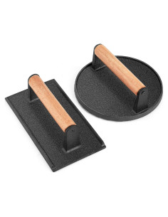 Prensa de Hamburguesas y Tocino Leonyo 2 Pcs Hierro Fundido