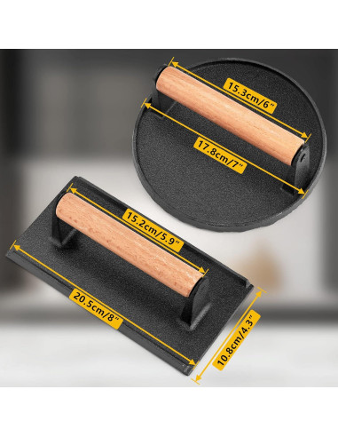 Prensa de Hamburguesas y Tocino Leonyo 2 Pcs Hierro Fundido