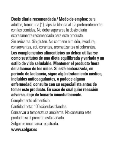 Solgar Aceite de Hígado de Bacalao 100 Cápsulas Blandas Vitaminas A y D