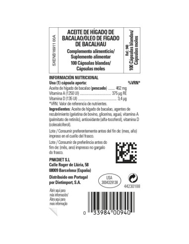 Solgar Aceite de Hígado de Bacalao 100 Cápsulas Blandas Vitaminas A y D