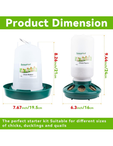 Kit Alimentador y Bebedero ZenxyHoC 1.1L para Pollitos