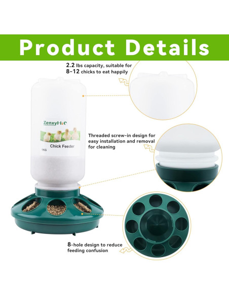 Kit Alimentador y Bebedero ZenxyHoC 1.1L para Pollitos