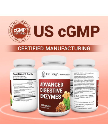 Enzimas Digestivas Avanzadas Dr. Berg 180 Cápsulas con Vinagre