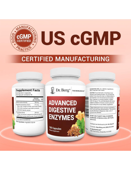 Enzimas Digestivas Avanzadas Dr. Berg 180 Cápsulas con Vinagre