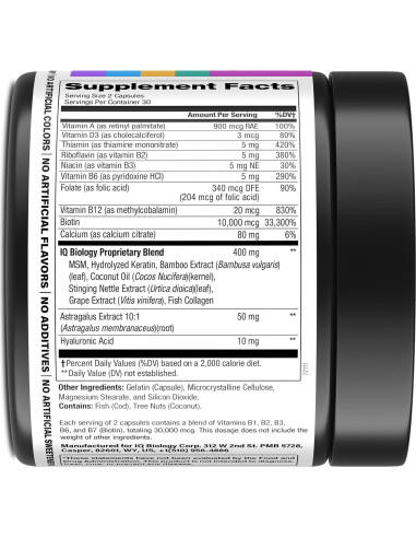 Suplemento de Biotina 10,000 mcg IQ BIOLOGY - 60 Cápsulas