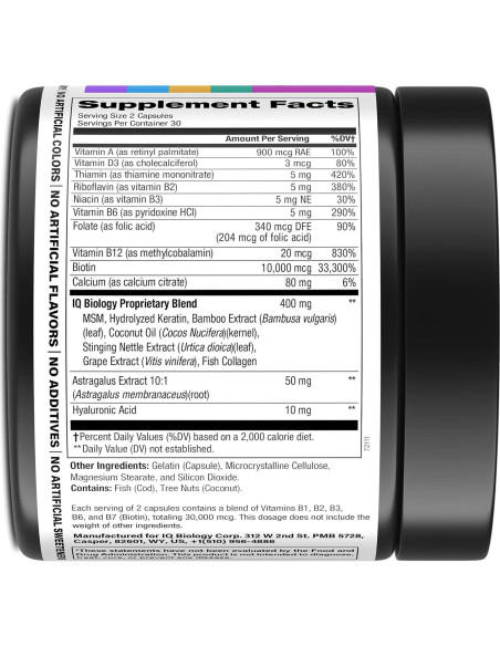 Suplemento de Biotina 10,000 mcg IQ BIOLOGY - 60 Cápsulas