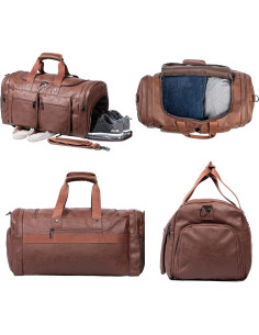 Bolsa de Viaje de Cuero Seyfocnia 52L con Compartimento para Zapatos 2