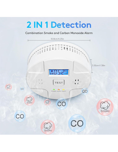 Alarma Combinada de Humo y Monóxido ARIKON 85 dB LCD
