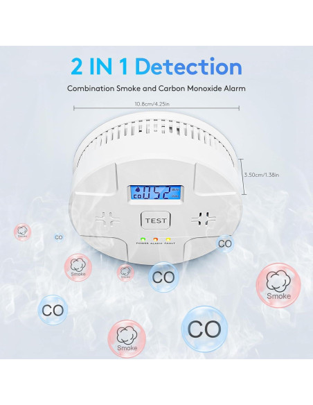 Alarma Combinada de Humo y Monóxido ARIKON 85 dB LCD