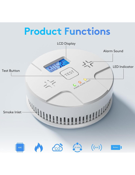Alarma Combinada de Humo y Monóxido ARIKON 85 dB LCD