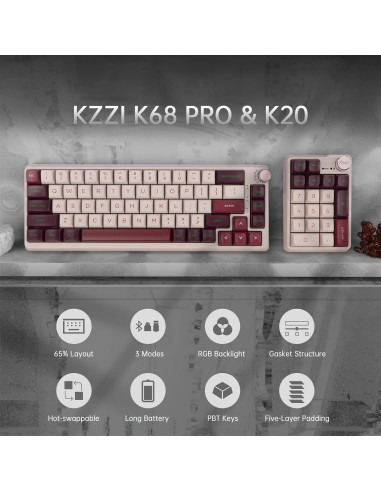 Teclado Mecánico KZZI K68 Pro Inalámbrico Compacto RGB