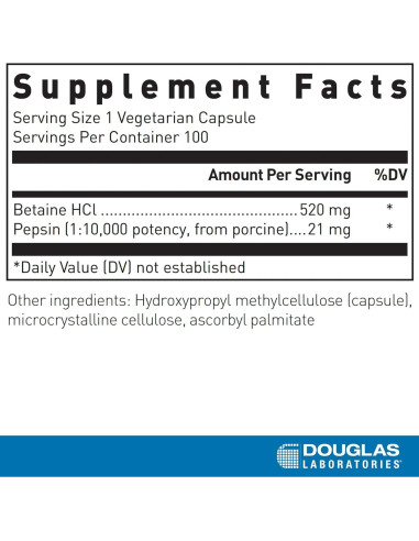 Betaine Plus Douglas Laboratories - 100 Cápsulas Digestivas