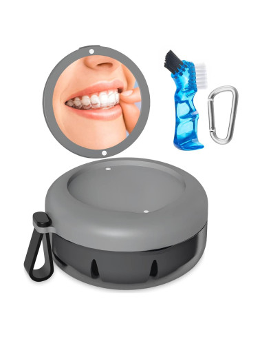 Estuche para Dentaduras SEANCHEER Gris Portátil a Prueba de Fugas