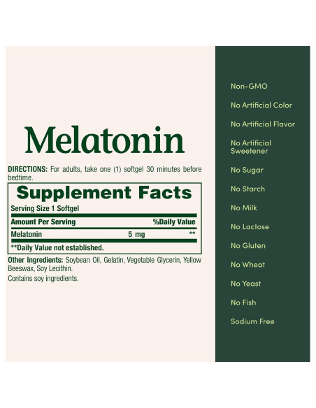 Melatonina Nature's Bounty 5mg 90 Gelatinas Blandas para Dormir