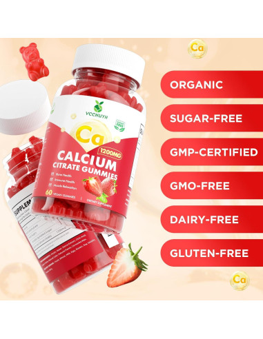 Gomitas de Calcio Citrato 1200mg VCCHUYH Sabor Fresa 60 Unidades