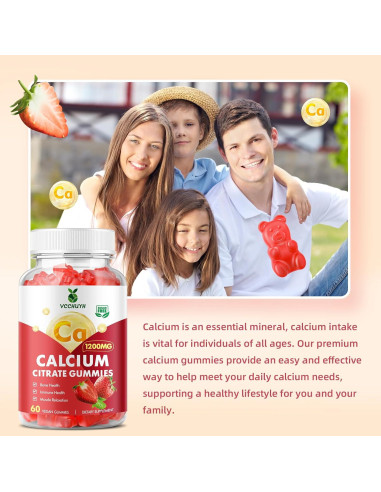 Gomitas de Calcio Citrato 1200mg VCCHUYH Sabor Fresa 60 Unidades