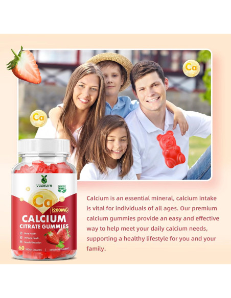 Gomitas de Calcio Citrato 1200mg VCCHUYH Sabor Fresa 60 Unidades