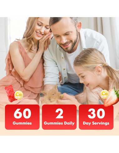 Gomitas de Calcio Citrato 1200mg VCCHUYH Sabor Fresa 60 Unidades