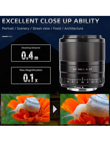 Lente VILTROX 33mm F1.4 para Fujifilm X - Enfoque Automático