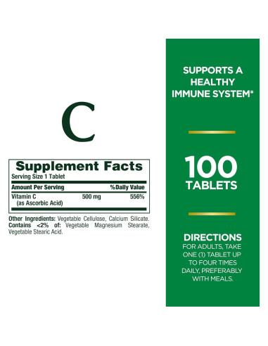 Tabletas de Vitamina C Nature's Bounty 500mg 100 Contenido