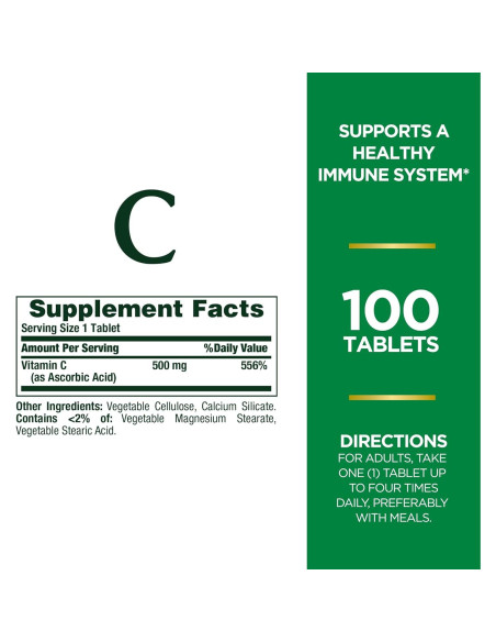 Tabletas de Vitamina C Nature's Bounty 500mg 100 Contenido Tabletas de Vitamina C Nature's Bounty 500mg 100 Contenido