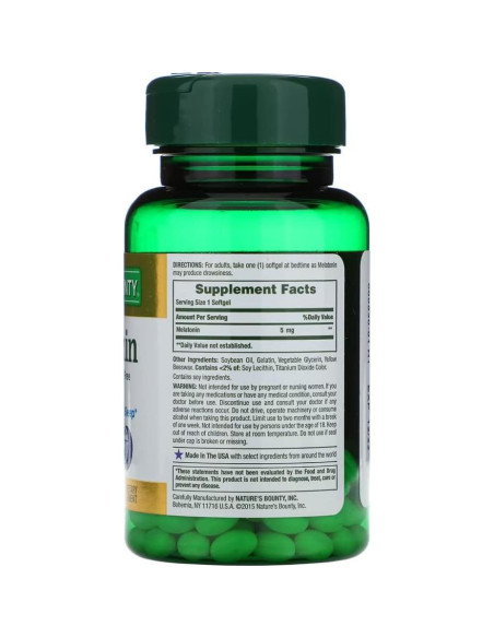 Melatonina 5mg Nature's Bounty 90 Softgels para Sueño