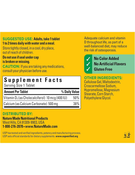 Nature Made Calcio 500 mg con Vitamina D3 - 130 Tabletas