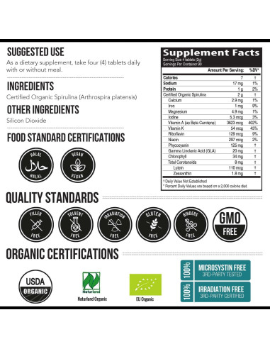 Tabletas de Espirulina Orgánica Parry 360 Tabletas - Alta Densidad Nutricional