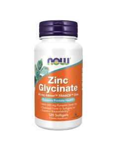 Suplemento de Zinc Glycinate Now 250 mg con Aceite de Calabaza 120 Gelatinas