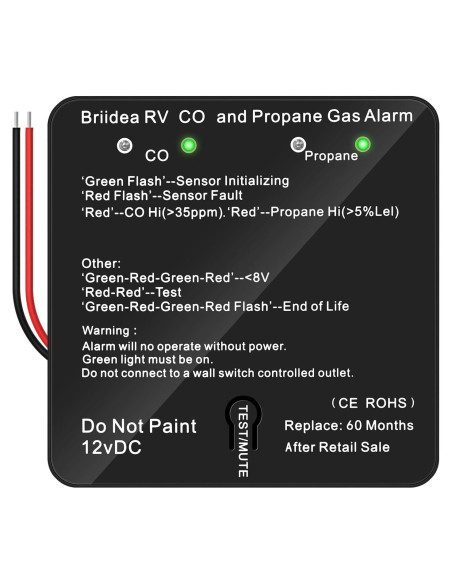 Detector de Monóxido de Carbono y Gas Propano Briidea 12V