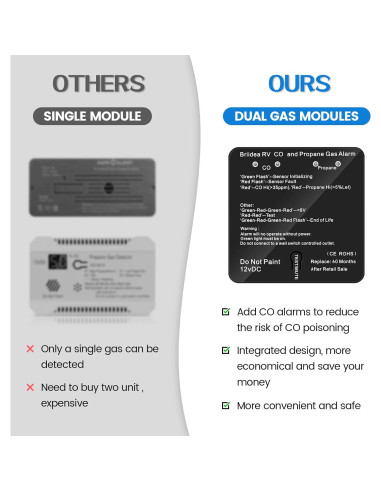 Detector de Monóxido de Carbono y Gas Propano Briidea 12V