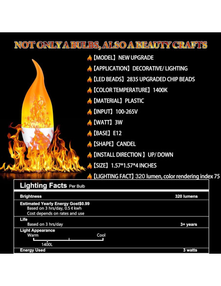 Bombillas LED E12 Efecto Llama Kestnsee - 2 Paquete 3W Bombillas LED E12 Efecto Llama Kestnsee - 2 Paquete 3W