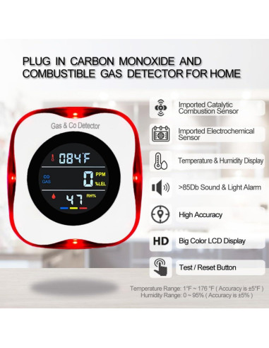 Detector de Monóxido de Carbono y Gas Natural CHENGHEM 4 en 1