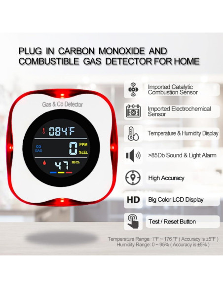 Detector de Monóxido de Carbono y Gas Natural CHENGHEM 4 en 1