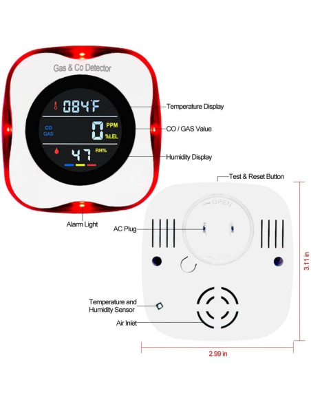 Detector de Monóxido de Carbono y Gas Natural CHENGHEM 4 en 1